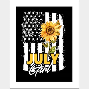 Flag Sunflower July Girl Posters and Art